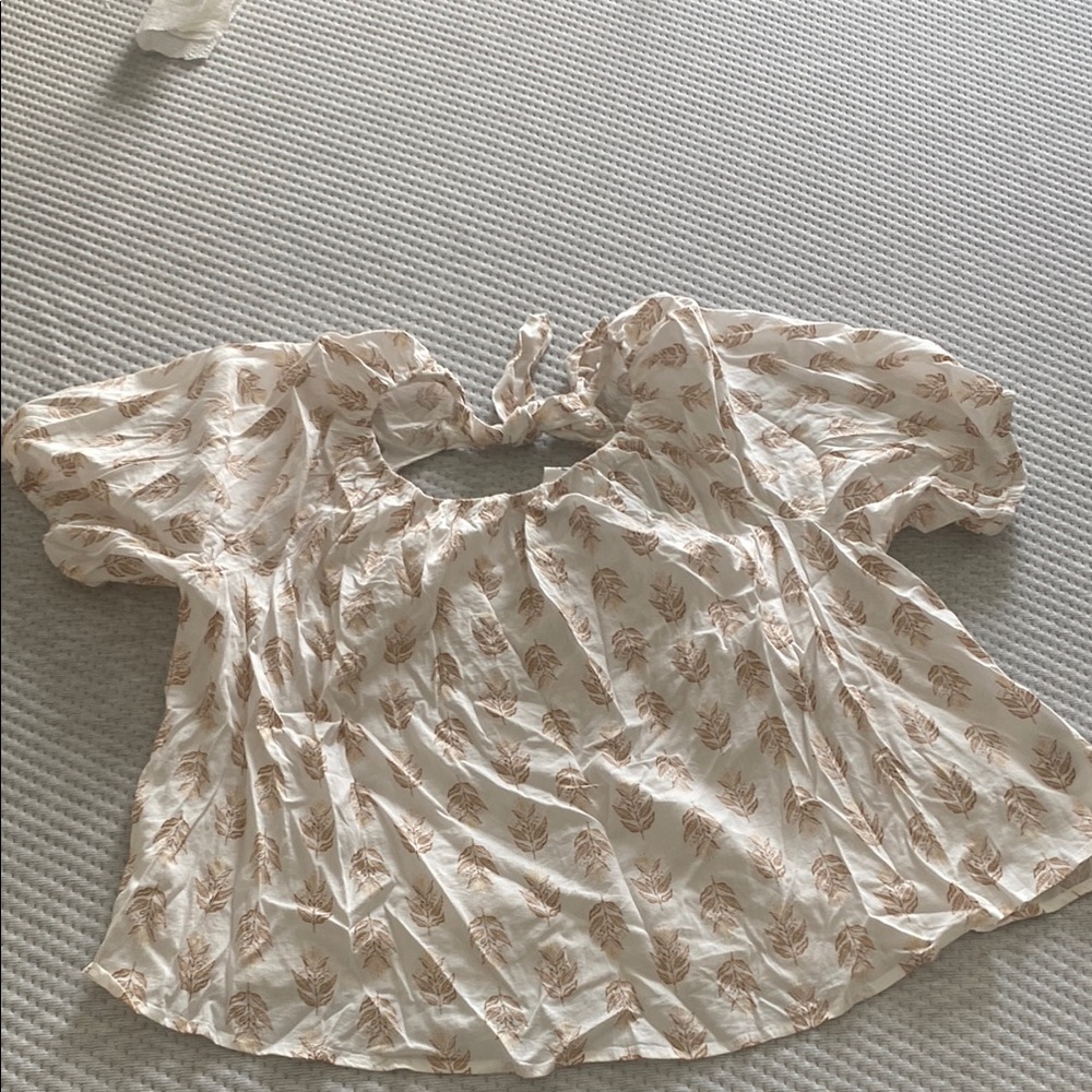 Cream and Brown Leaf Print Blouse